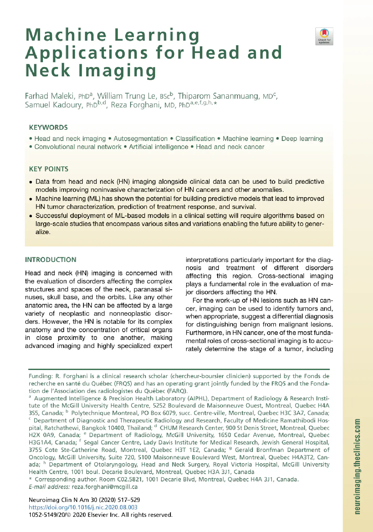 Review Machine learning applications for head and neck imaging